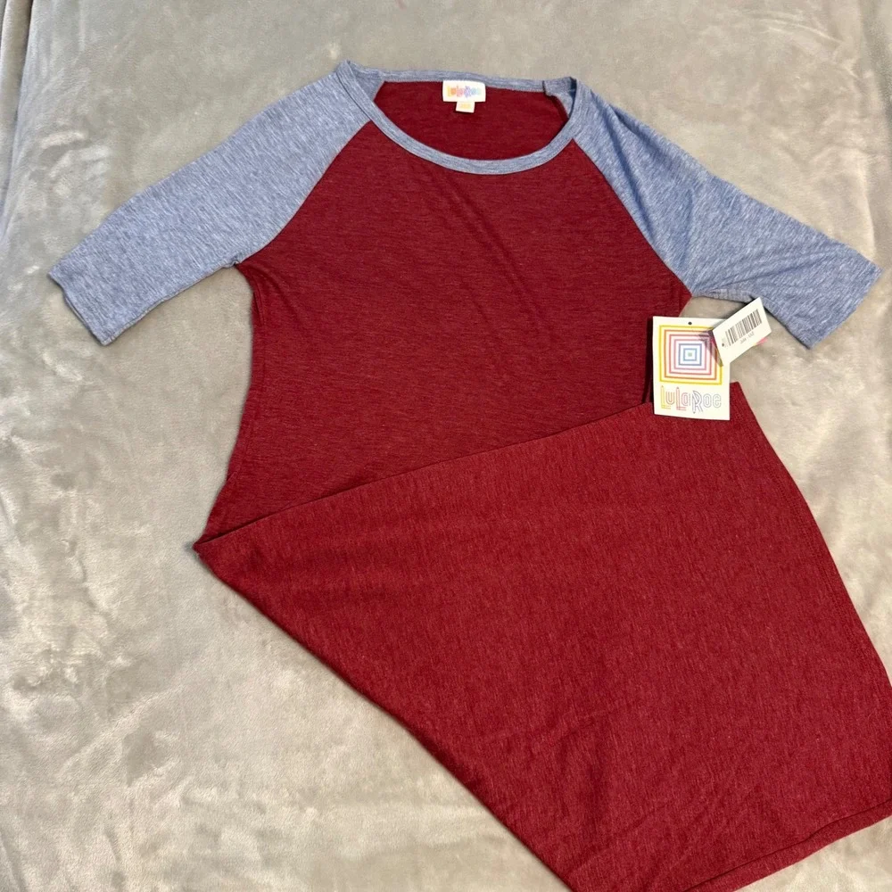 LuLaRoe Julia Dress XXS‎ Red Blue Raglan Sleeve Bodycon NWT